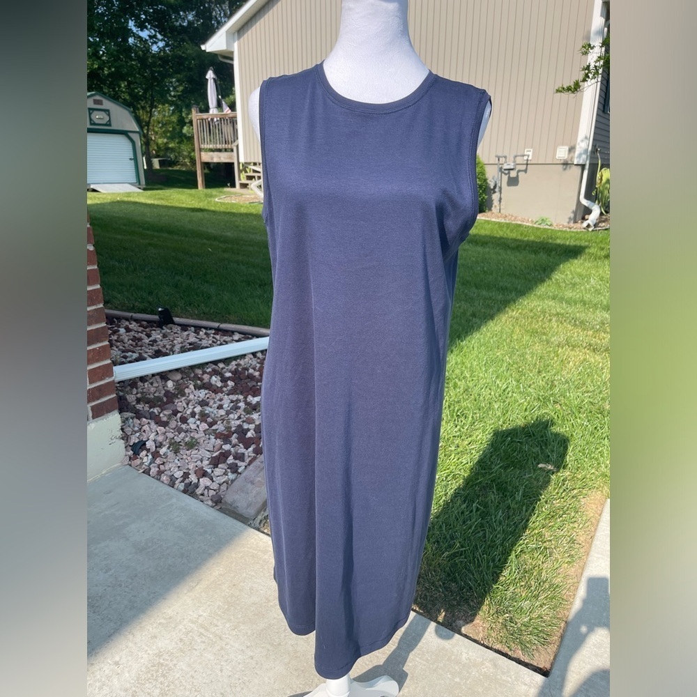 Eileen Fisher Navy Blue Sleeveless Sheath Dress, Size Medium